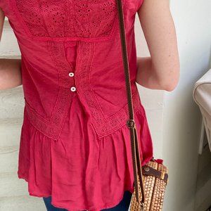 Anthropologie Meadow Rue Peplum Strawberry Sleeveless Top - Size XS